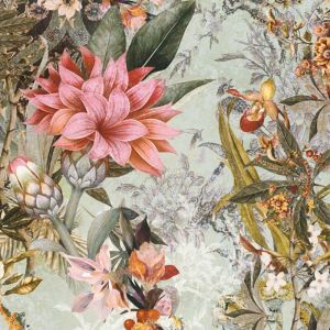Profhome - Papier peint floral 381771 papier peint non-tissé lisee sans texture avec des ornements floraux mat vert rose jaune gris olive 5,33 m2