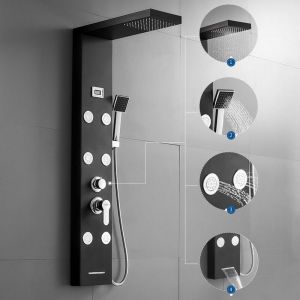 Auralum - Panneau de Douche Multifonctionnel lcd Colonne de Douche Effet Pluie Douche Cascade et Hydromassante Panneau en Acier Inoxydable 304