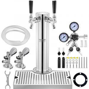Vevor Kit Colonne a Biere Double Robinet, Distributeur de Biere Boisson en Acier Inoxydable, Tireuse a Biere avec Regulateur a Double Jauge W21,8 et