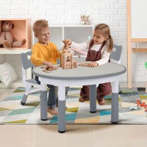Table pour Enfant avec 2 pcs Chaises,Table et Chaise Enfant Réglable en Hauteur,Bureau Enfant,Table à Manger,Plastique,Gris