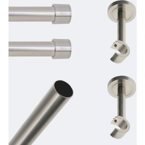 Boulet - Kit de tringle &agrave; rideaux Nickel Mat 150cm Diam.20mm Embout Capuchon - Fixation Mur