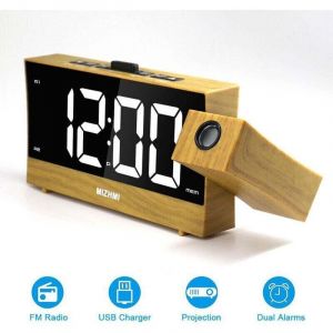 Radio Reveil Projection Plafond, Reveil Projecteur Plafond avec Double Alarme, Radio R&eacute;veil avec Grand &Eacute;cran, Snooze, R&eacute;glage de Luminosit&eacute; Infini, 2
