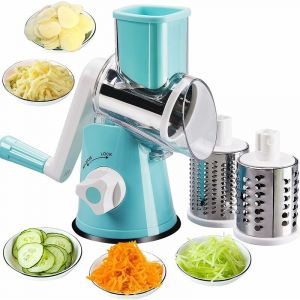 Choyclit - Râpe à Main rotative pour légumes, Râpe à Légumes Manuelle-Multifonctions Rape à Tambour,avec 3 Lames en Acier Inoxydable,pour Les Fruits,