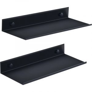 Etagere Salle de Bain Sans Percage, Noir Étagère Murale 2 Pièces, Métal Etagere de Douche 30cm, Decoration Étagère Flottante pour Salon, Salle Bains,