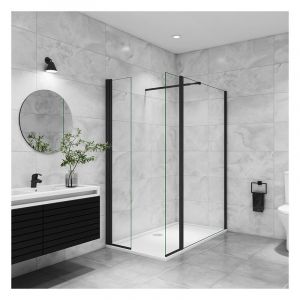 Aica paroi de douche avec retour pivotant 120+40x200cm avec une barre extensible paroi de douche pivotante 45x200cm profil en Noir mat
