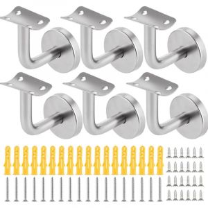 Lot de 6 Support Main Courante Acier Inoxydable 60x60mm Support Rampe Escalier Support de Main Courante D'escalier Supports de Main Courante Argent