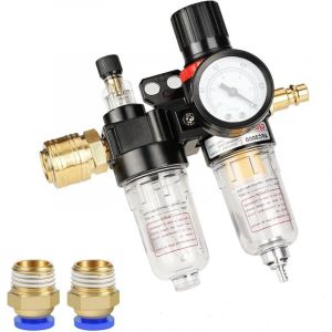 Réducteur de pression d'air pour compresseur KZQ 1/4 pouce, réducteur de pression 1/4 pouce avec manomètre, filtre régulateur de compresseur