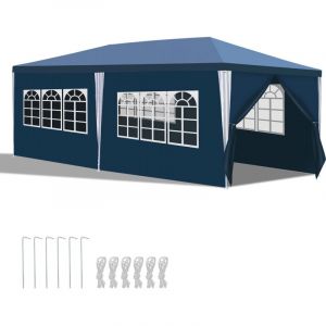 SWANEW 3x6M Tonnelle avec 6 Bâche Latérales Amovibles et 4 Fenêtres Décoratives, Gazebo de Jardin Rapide à Installer,Bleu