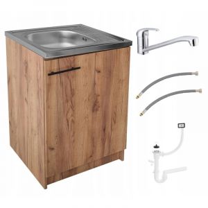 Meuble sous évier - 60 x 50 cm - Chêne doré - Pratique et moderne - Ensemble complet