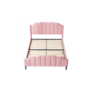 Gutent - Lit rembourré 140 x 200 cm Cadre de lit avec tête de lit, pied de lit et sommier à lattes Rose Velours Lit double rembourré Lit d'adolescent