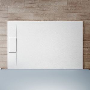 Receveur de douche 140x90cm Receveur de douche plat de haute qualité pour cabine de douche Salle de bain smc blanc 32mm texture ardoise antidérapant,