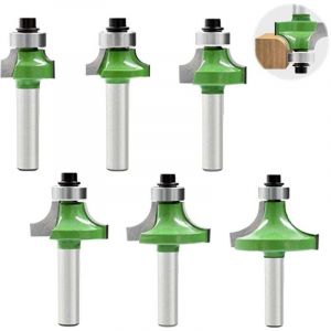6 Pcs Fraise Defonceuse 8 mm, Fraise Quart de Rond Avec Tige de 8 mm, Fraise a Surfacer Avec Roulement, Fraise bois Pour le Travail du Bois Fraisage
