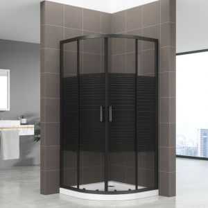 Tibyblack Cabine douche 80x80 cm + receveur 1/4 de cercle verre sérigraphié ligne, coulissant noir H.190