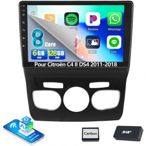 Autoradio Android 14 10 Pouces 6Go+128Go pour Citro&euml;n C4 II / DS4 (2011-2018) - 8-C&oelig;urs, 4G, Apple CarPlay, GPS, Wi-Fi - 6+128G DAB+