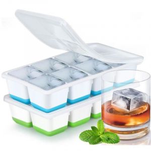Longziming - Lot de 2 bac a glacon, glacons moule, bac &agrave; gla&ccedil;ons avec couvercle, bacs gla&ccedil;on silicone, pour Whisky, Vin de Fruits, Boissons, Moule a
