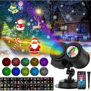 Projecteur No&euml;l Exterieur Int&eacute;rieur,Projecteur Halloween Exterieur avec T&eacute;l&eacute;commande,12 Motifs et 10 Couleurs Effet de Vague d'eau Lampe Projecteur