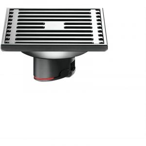 Grille d'évacuation carrée en acier inoxydable, siphon de sol droit, anti-odeurs pour salle de douche, 100 mm de côté, noir