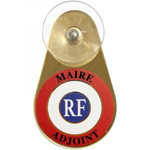 Signaletique.biz France - Macaron voiture Maire Adjoint &ndash; Macaron dor&eacute; Maire Adjoint avec ventouse - Macaron Maire Adjoint pour pare-brise