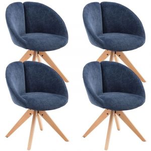 Chaise Salle à Manger Scandinave en Velours Lot de 4 Chaise pivotante 360°avec Pieds en Bois Massif pour Salon/Bureau, Bleu, Wahson