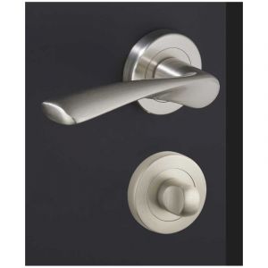 Ensemble de Poign&eacute;es sur Rosaces en Laiton - DCG - Mod&egrave;le Lilas - Nickel Satin&eacute; - Condamnation