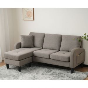 Canapé d'angle avec méridienne - 3 places - tissu en coton et lin - Gris anthracite