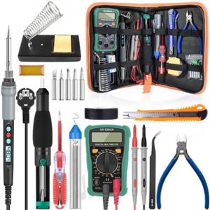 Fer à Souder Kit, 60W Kit de Soudure, Temperature Réglable de 200450℃, Multimètre, 5PCS Conseils de soudage, Pompe à Dessouder, Station de Soudage,