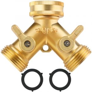 3/4" 2 Voies Distributeur en Y en Laiton, Robinet Double Sortie avec 2 Robinets, Robinet Double Machine a Laver, R&eacute;partiteur d'eau pour Connexion de