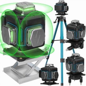 Ej.life - Niveau laser 4 x 360°,Niveau laser 3D 16 lignes auto-nivelant,2400mAh x 2 piles,Niveau laser vert Étanche et anti-poussière,Niveaux laser