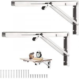 2 Pièces 400mm Equerre Rabattable Murale en Acier Inoxydable, Support Console Pliable Equerre Équerre Pliante Charge Lourde, Supports Équerre Étagère