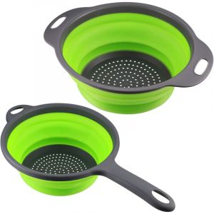 2 Pi&egrave;ces Passoire Pliable Silicone, Panier De Vidange Silicone, Panier Vidange Fruits L&eacute;gumes Avec Poign&eacute;e, Passoire De Cuisine Pliable Pour &Eacute;goutter