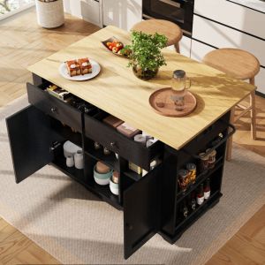 Meuble de cuisine 151.5 x 59.7 x 91.7 cm, desserte de cuisine, avec 2 tiroirs, 6 unités de stockage, multiprise, mdf, noir Hauss Spole