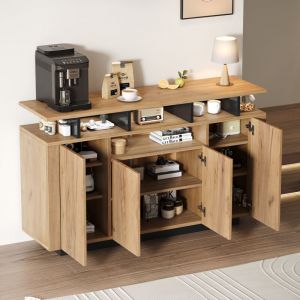 Buffet bas de cuisine 4 portes 3 niches, meuble de rangement salon/entr&eacute;e/bureau, panneau de particules, 120&times;40&times;85 cm, naturel