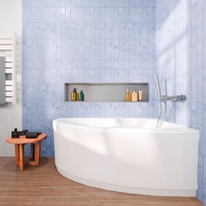 Siko - 140x95 cm Laguna Luiza baignoire d'angle gain de place en acrylique, droite + tablier 140 cm + pieds, blanc (LU1400P-SET1)