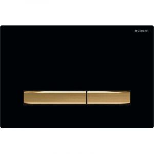 Plaque de commande double Geberit Sigma50, carr&eacute;e, laiton m&eacute;tallique : plaque de base et bouton : laiton, plaque de recouvrement : noire