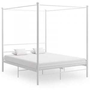 Lit double,Lit adulte,Cadre de lit à baldaquin Blanc Métal 160x200 cm895671