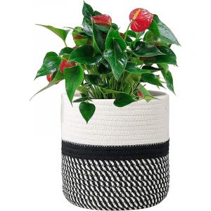 Tiss&eacute; Panier en Corde de Coton,Panier de Rangement Ronde Tress&eacute;,Corde de Coton Panier de Plante,25cm, Panier &agrave; Linge, Panier &agrave; Jouets, Panier