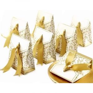 Sollbry - 50x Boîte à dragées dorée en papier, petite boîte cadeau pour mariage doré, boîte à confettis bonbons fête anniversaire, baptême, remise