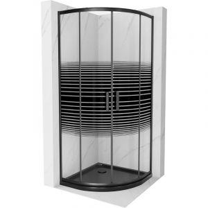 Mexen - Cabine de douche Rio semi-circulaire 90 x 90 cm, &agrave; rayures, noire + bac de douche Flat, noir - 863-090-090-70-20-4170B