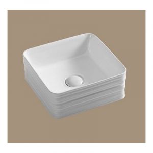 Rue Du Bain &ndash; Vasque &agrave; poser carr&eacute;e 39 cm en c&eacute;ramique blanche &ndash; Sans trop-plein &ndash; Pour robinetterie murale ou mitigeur sur&eacute;lev&eacute; &ndash; Installation facile