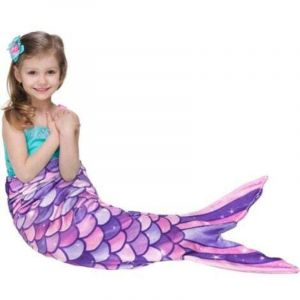 (Mauve) 100-140cm, 1 x Couverture queue de sir&egrave;ne - Couverture peluche de sir&egrave;ne portable, couverture polaire douce pour les filles, les enfants et