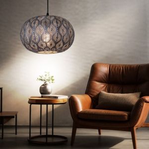 Lampe &agrave; suspension table &agrave; manger lampe de salon led orientale argent, poin&ccedil;onnages d&eacute;coratifs en m&eacute;tal, led 7W 806lm 2700K blanc chaud, DxH 30x120 cm