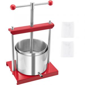 Mophorn - Pressoir manuel &agrave; fruits 6 l, presse &agrave; jus avec double baril en acier inoxydable, poign&eacute;e en t, facile &agrave; nettoyer, id&eacute;al pour jus, raisins