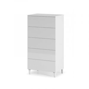 Chiffonnier 61x40x117 cm avec 5 tiroirs, blanc brillant – Palmi