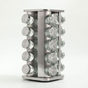 10026461 Carrousel, 16 Pots en Verre, Pr&eacute;sentoir &agrave; &eacute;pices INOX, Rotatif 360&deg;, argent&eacute;