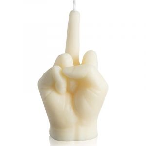 Bougie doigt d&rsquo;honneur cire soja parfum pin, pastel danois, bureau/d&eacute;co/festival, laiteux