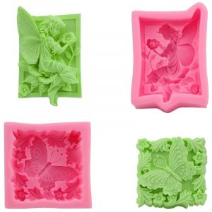 Moules &agrave; Savon 2 Pi&egrave;ces Moulle en Silicone Savon Silicone Ange Moules en Silicone Moule pour Savon Rectangulaire Moule Savon Silicone Papillon Moule
