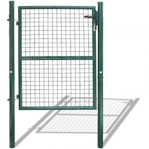 Wolketon Portail de cl&ocirc;ture de jardin Portillon grillag&eacute; avec poteaux Acier Portail de jardin Avec serrure 150x100CM Vert