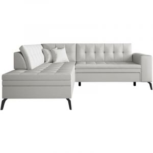Les Tendances - Canap&eacute; d'angle convertible simili cuir larry - Pieds acier noir-Blanc-angle gauche
