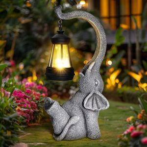 Statue de jardin, lampe solaire, décoration d'extérieur, éléphant, idée cadeau pour maman, femme, homme, anniversaire, maison, balcon, terrasse,