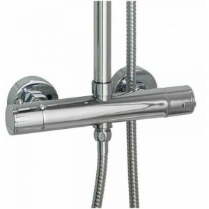 Mitigeur thermostatique rond double sortie pour colonne douche - chrom&eacute;